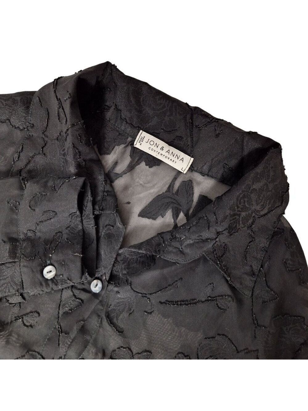 Jon & Anna Black Floral Burnout Sheer Blouse Large